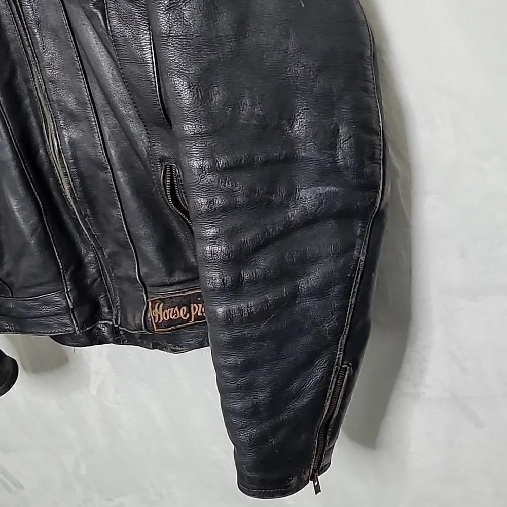 Vintage Harley Davidson Quilted Lined Cowhide Motorcycle Jacket Size 46 Tall